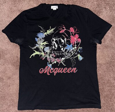 Alexander McQueen Men's Black Cotton T-Shirt with Crown Skull
