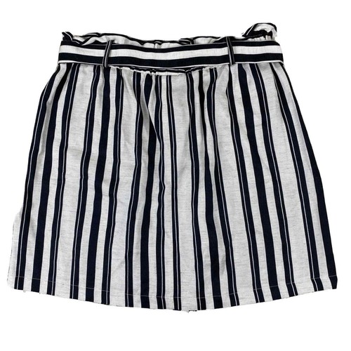 NWT TOPSHOP Women Size 10 Ivory Black Striped Elastic Waist Belted A-Line Skirt - Picture 5 of 8