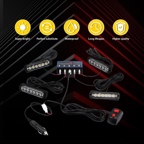 8x Flashing Lamp Truck 12-24V 6 LED Amber White Recovery Strobe Marker Light Bar - Picture 7 of 12