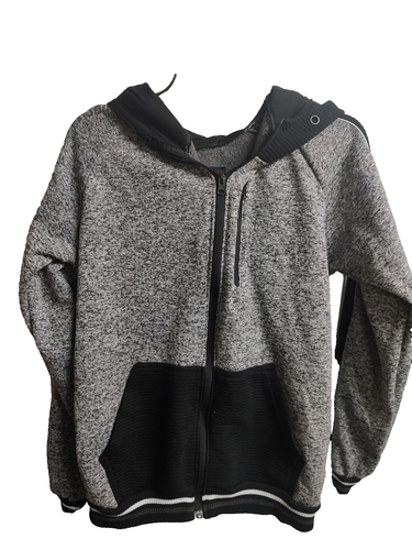 RETRO STITCH Herren Fleecejacke meliert grau Kapuze Reißverschluss Gr. S #GA3 - Bild 2 von 7