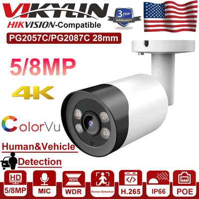 Hikvision Compatible 4K POE ColorVu IP Security Camera 8MP 5MP Full Color MIC US