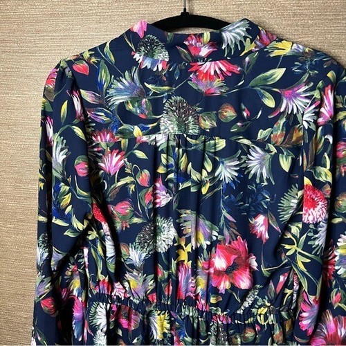J.crew Factory Vestido Manga Larga Cuello Corbata Azul Marino Rosa Caliente Floral Talla XS - Imagen 5 de 13