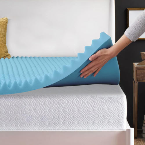 King Size 1-Inch Convoluted Gel Memory Foam Mattress Topper Cooling Supportive - Picture 3 of 6