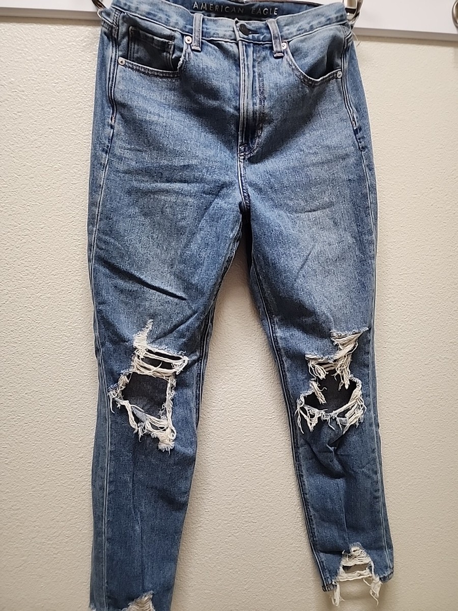 American Eagle Mom Jeans Size High Rise Destroyed Ripped 27 - Main Image