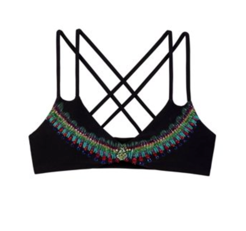 PILYQ WOMEN'S BLACK NILE EMBROIDERED UTOPIA HALTER BIKINI TOP Sz L - Picture 2 of 5
