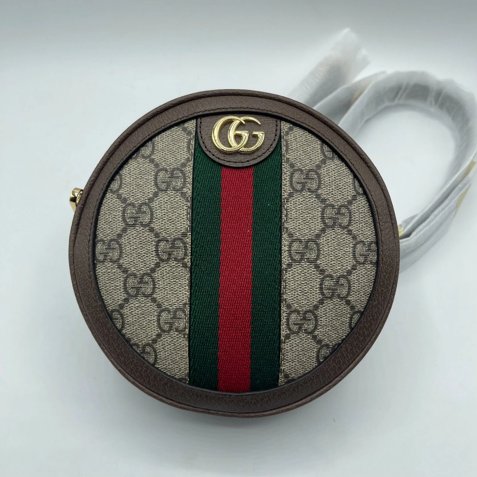 Sac à dos rond neuf Gucci Ophidia Supreme GG toile garniture marron 598661 8745