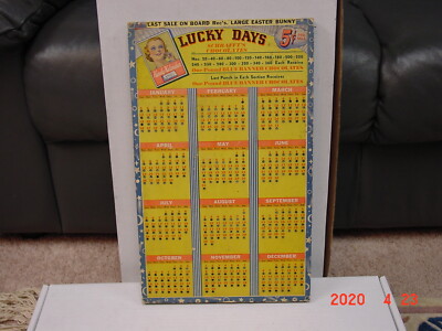 Vintage Punch Board '' Lucky Days'' .5 cent Per Hole Gambling Device