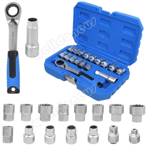 Durchsteck Ratsche Steckschlüssel Satz 17 tlg. Durchsteckknarre 3/8 1/2" 10-24mm - Bild 7 von 15