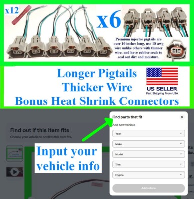 x6 Fuel Injector Pigtail Connector Plug Injectors fits Denso High