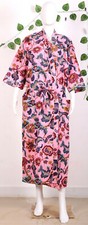 Designer Floral Printed Cotton Beach/Shower/Bath/Gown Kimono Robe Long Deep Pink