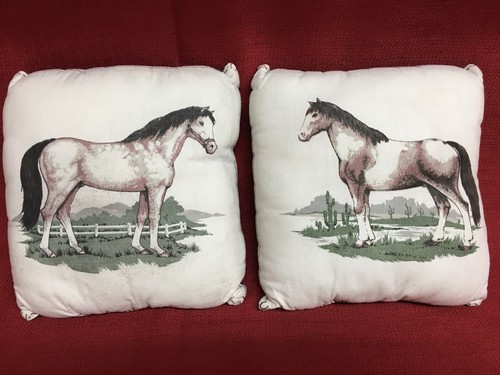 2 Small Tiny Decorative Accent Pillows w/ Horse Image 7” square