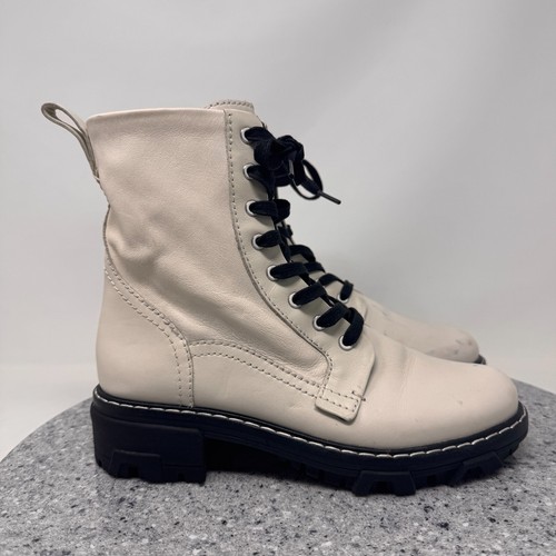 Rag & Bone Combat Boots Womens 7.5 Antique White Leather Lace Up Boot 38.5