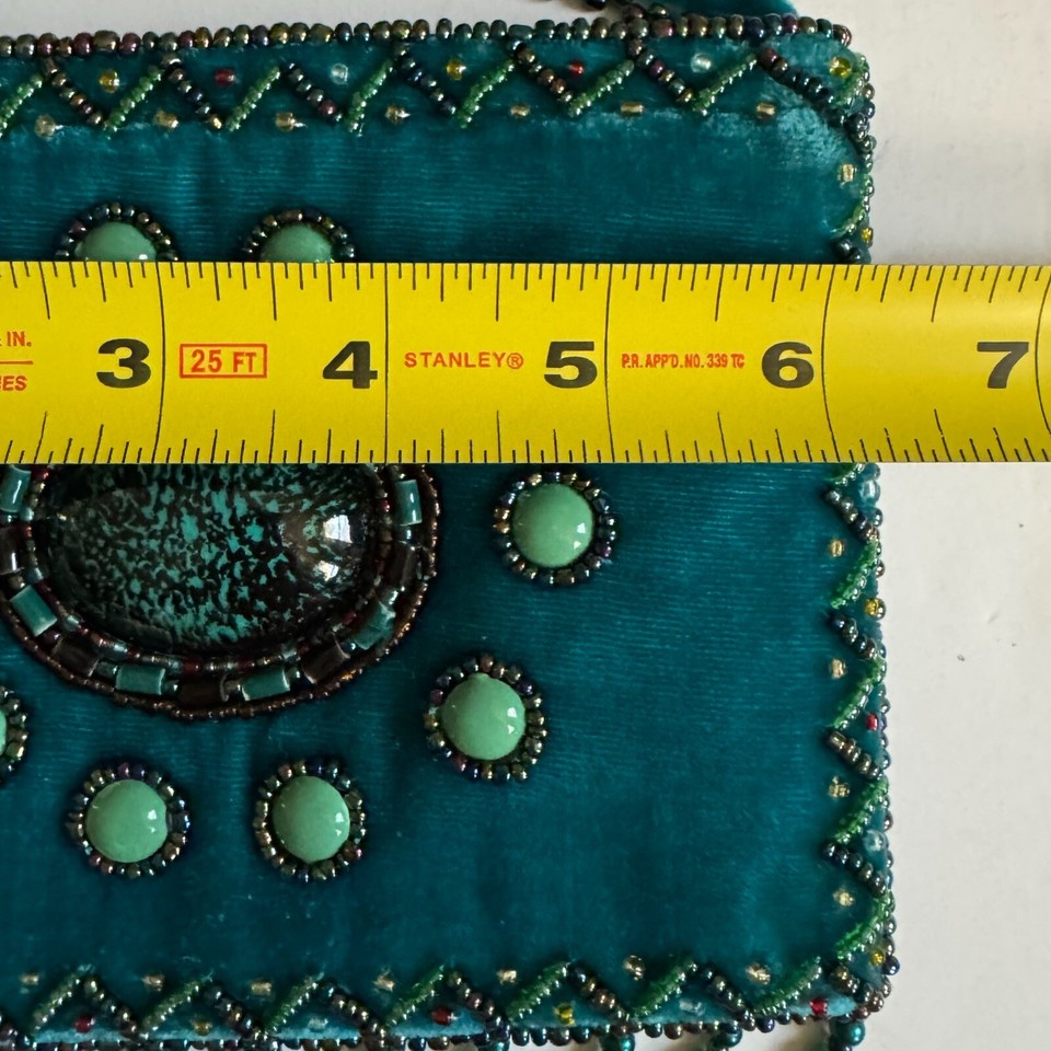 Vintage Teal Turquoise Velvet Beaded Purse Amulet Native Medicine Bag