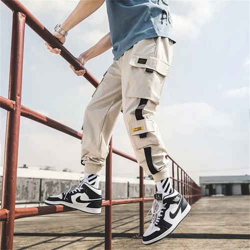 Men's Cargo Pants Casual Hip Hop Hit Color Multiple Pockets Trousers Streetwear - Picture 6 of 27