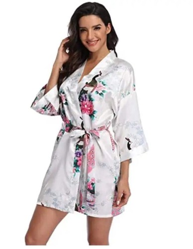 Satin Silk Bridesmaid Robe – Elegant Crane Print Kimono - Picture 20 of 108