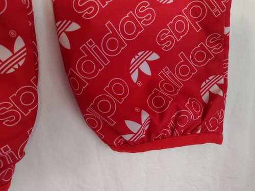 ADIDAS Hooded Windbreaker Jacket All Over Print Logo Red Youth Large\Adult Small - Picture 4 of 12