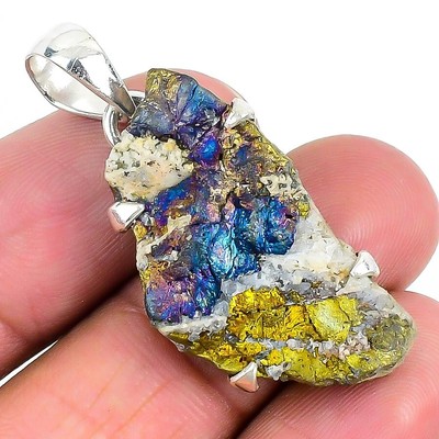 Regenbogen Pyrit Druzy Edelstein Unikat Kanal Set Schwester Neu Anhänger Massiv Silber