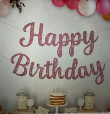 3x Glitter Happy Birthday Banner Sign, Garland Wall Rose Gold New