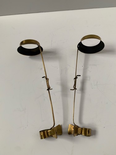 ANTIQUE PAIR BRASS CLIP ON CANDLESTICK SHADE CARRIERS VINTAGE LAMP HOLDERS - Picture 22 of 24