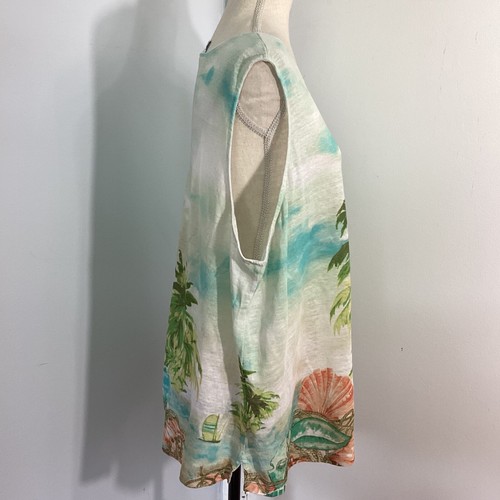 J.JILL LOVE LINEN PLUS 2X TANK TOP ARTSY HAWAIIEN BEACH PALMS OCEAN VACAY - Picture 4 of 9