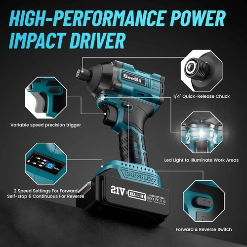 Seesii Brushless Cordless Impact Wrench High Torque Electric Impact Driver Kit - Picture 4 of 9
