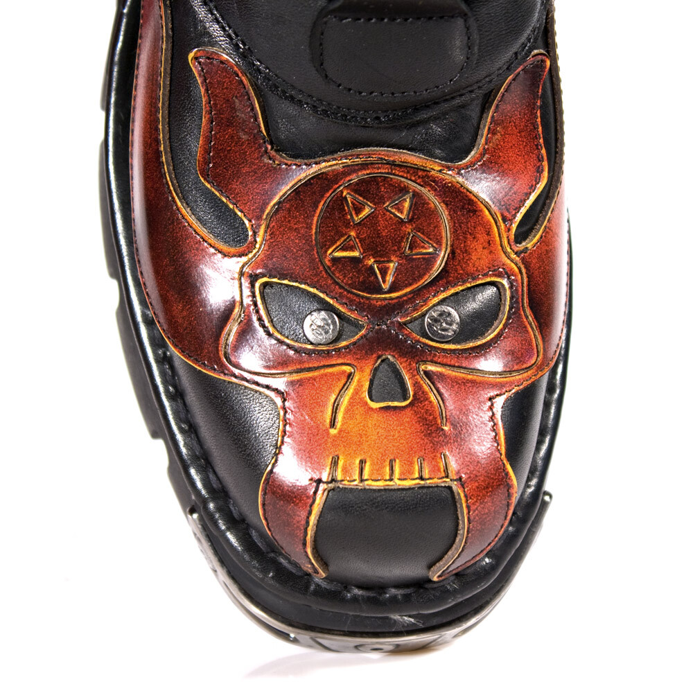 NEWROCK New Rock 107-S1 Red Skull Devil Black Leather Boot