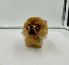 Vintage STEIFF 3" "PEKY" PEKINESE DOG w/ Pet Chest Tag Blue Ribbon