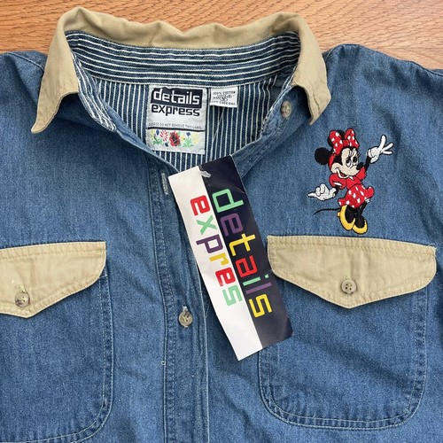 VINTAGE DEADSTOCK DETAILS EXPRESS Minnie Mouse Embroidered Denim Button Up Top - Picture 3 of 8