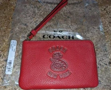 Coach Corner Zip Wristlet YEAR OF THE SNAKE Leather Red NWT