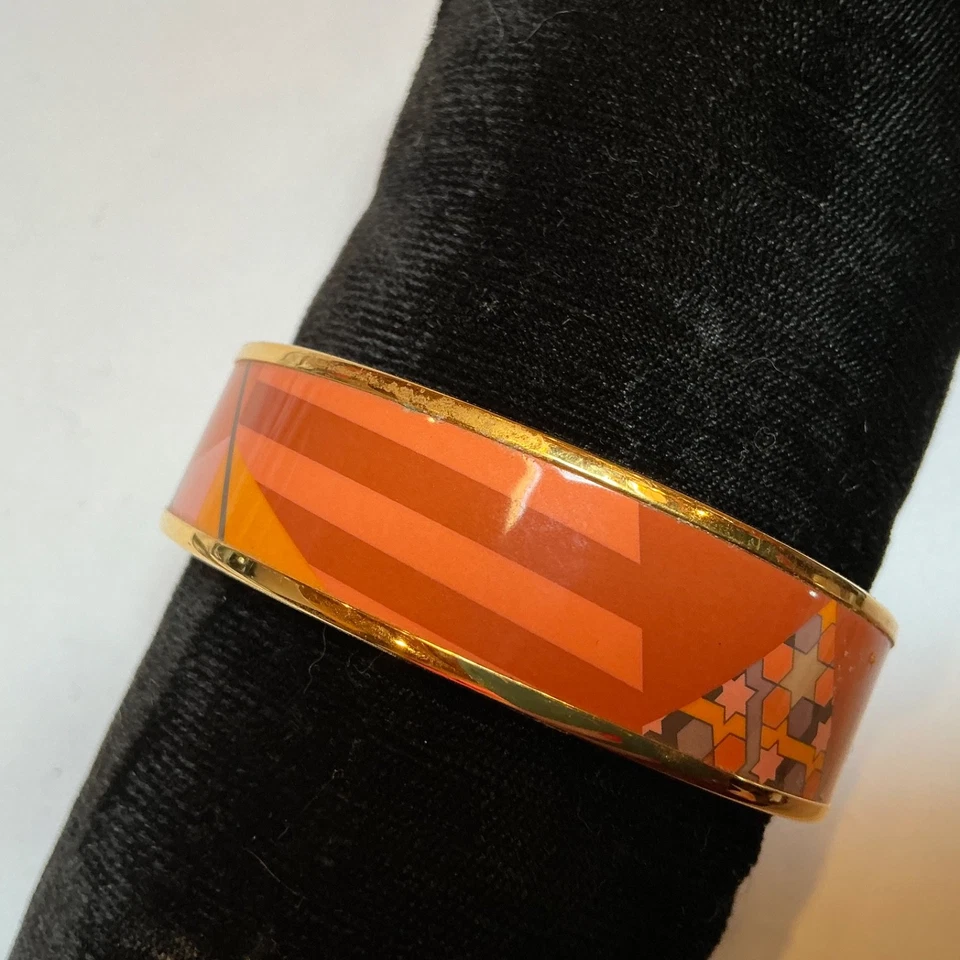 Brazalete ancho HERMES esmalte PM 65 borde dorado, naranja Foto 3 de 4