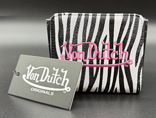 Von Dutch Zebra Animal Print Zip-Around Wallet w/ Clear ID Window, Logo