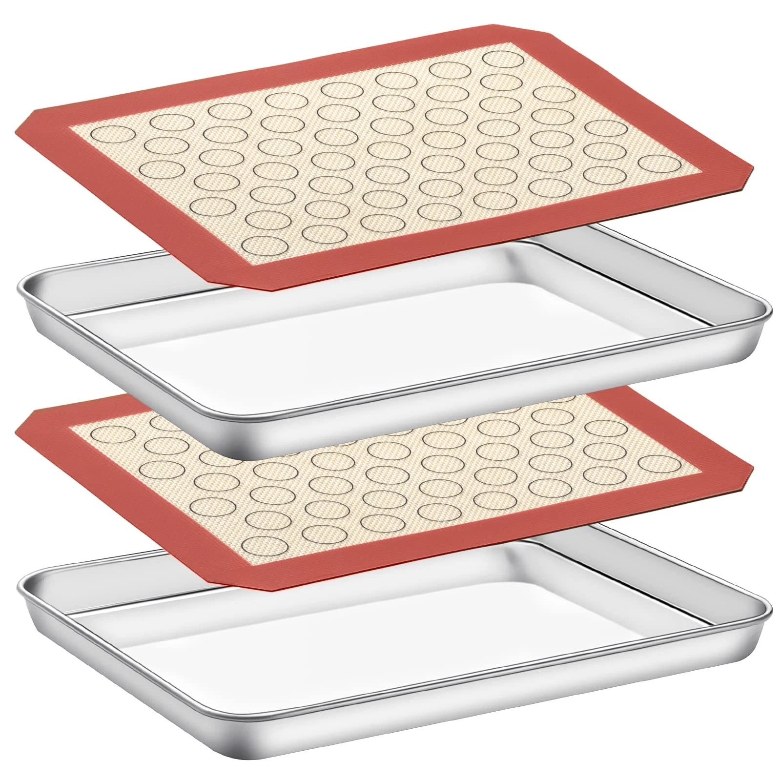 Baking Sheet with Silicone Mat Set of 4 [2 Sheets + 2 Mats], Stainless Steel ...