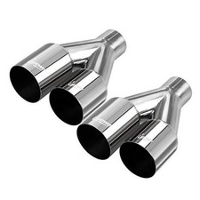 Pair of Dual Exhaust Tips Staggered Single Wall 304 Stainless Steel for ID: