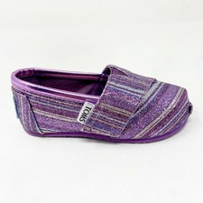 Toms Classics Purple Glitter Stripe Tiny Toddler Slip On Casual Canvas Shoes
