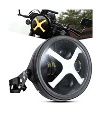 Motorcycle Headlight, White/Amber X DRL 7inch Round LED Headlight with Housin...