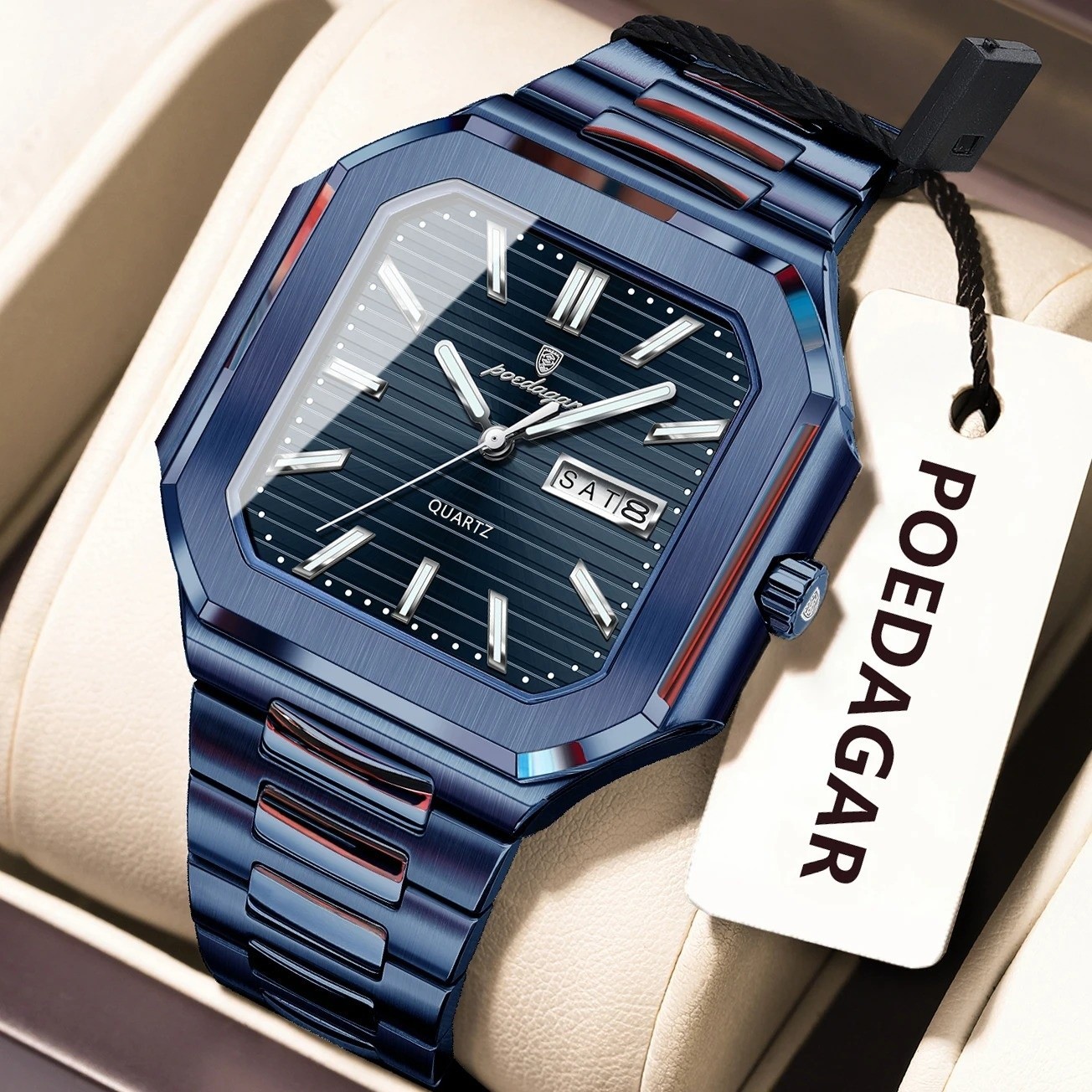 Montre Homme de Qualité en Acier Inoxydable avec Cadran Lumineux Poedagar