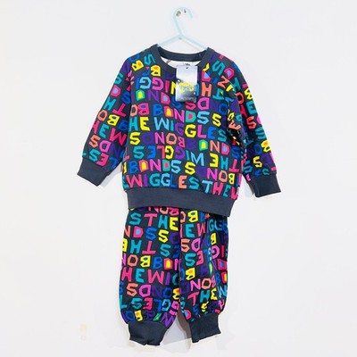 Bonds Wiggles Soft Threads Pullover Jumper Track Pants Set 4 Black Rainbow