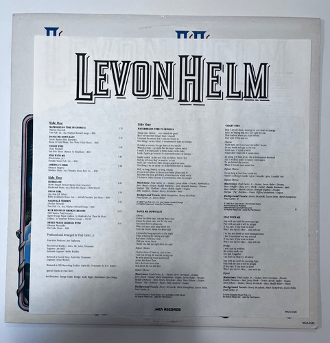 Levon Helm American Son Lp 1980 ex The Band Lyric Insert VG+/VG+ - Picture 5 of 6