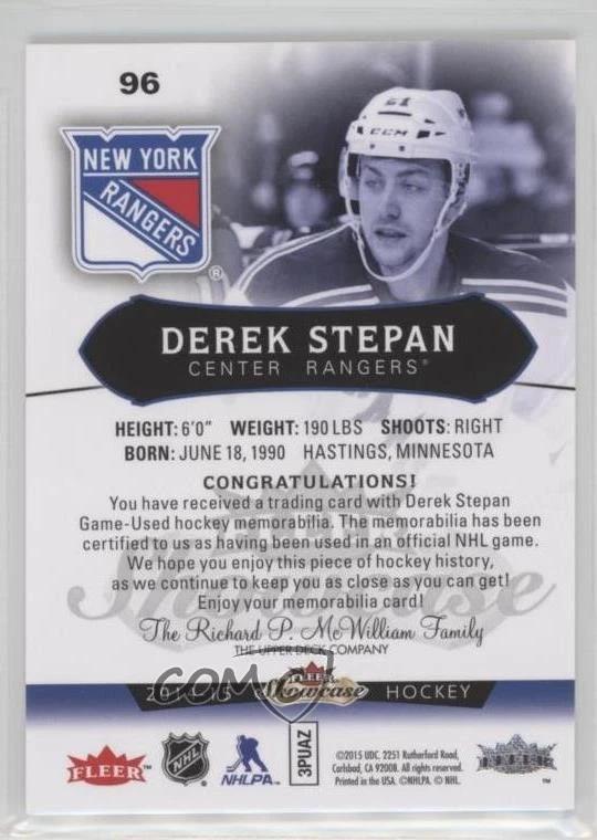 2014-15 Fleer Showcase Red Glow /36 Derek Stepan #96 - Image 2 of 2