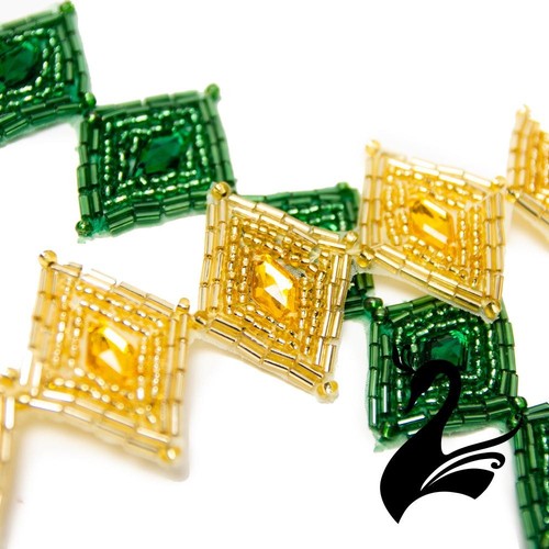 Beaded Trim - Bugle and Seed Bead Diamond w Rhinestone Centre - 40mm Style 13... - Bild 3 von 6
