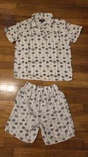 DKNY Boys Palm Tree Print Cotton Shirt Shorts Set Lightweight Summer Size 12