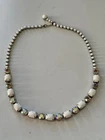 Vintage White Milk Glass & Aurora Borealis Choker ￼ Necklace 14.5” Very Nice