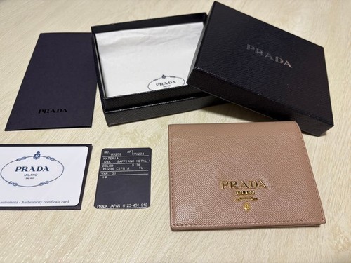 Prada Saffiano Wallet 1MV204 Cipria Pink Beige Leather Used