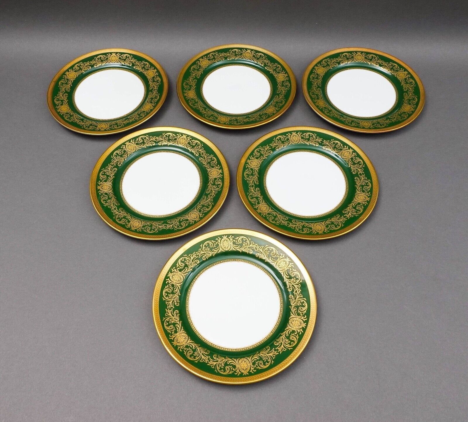 Aynsley England Imperial 193 Laurel Green Gold 8" Salad Plates Set Of 6