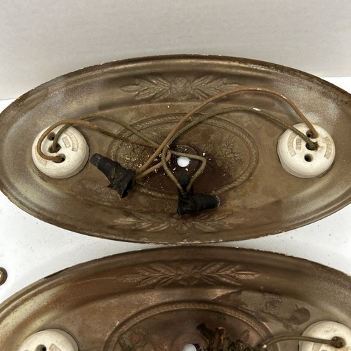 Vintage Art Nouveau Deco Cast Metal 2 Bulb Flush Mount Ceiling Light Polychrome - Picture 18 of 23