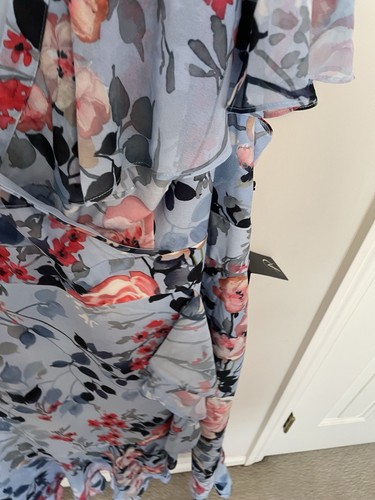 NEU Adrianna Papell Kleid 22W blau rosa Blumen Rüschen geraffte Taille Midi Plus - Bild 10 von 17