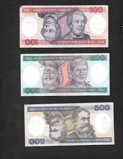 Brazil Lot of 3 Cruzeiros Circulated Banknotes - 100, 200 & 500 Brasil - 1981-84