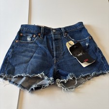 NEW Levi's Premium 501 Size 28 Button Fly Distressed Denim High Rise Jean Shorts
