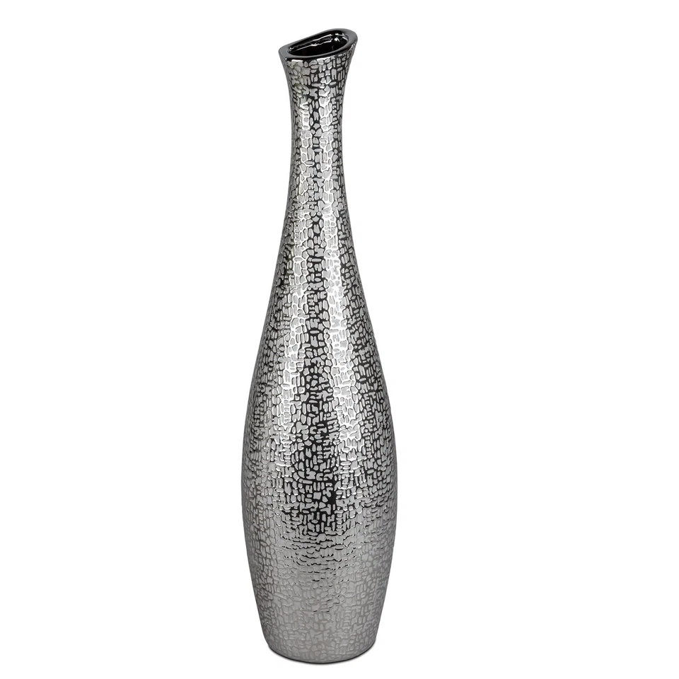 Deko Bodenvase, Flaschenvase HELSINKI H. 59cm silber grau aus Keramik Formano