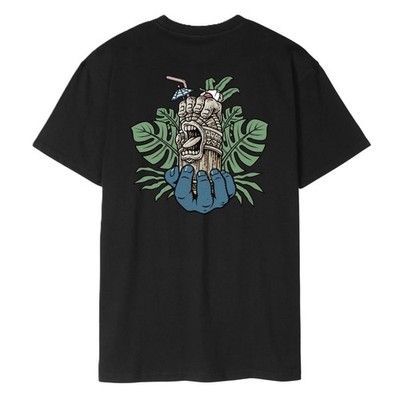 SANTA CRUZ HERREN T-SHIRT. TIKI HANDSTREIFEN RÜCKENPRINT SCHWARZ KURZÄRMELIGES T-SHIRT S26